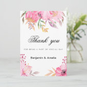 Invitation Merci de fleurs d'aquarelle rose-orange botanique (Debout devant)