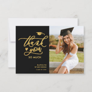 Invitation Merci de graduation Black Elegant Gold Script