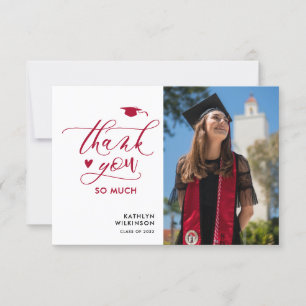 Invitation Merci de graduation minimaliste Red Elegant Script
