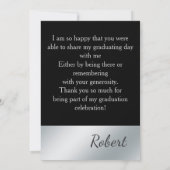 Invitation Merci de graduation noir et argent frappant (Dos)