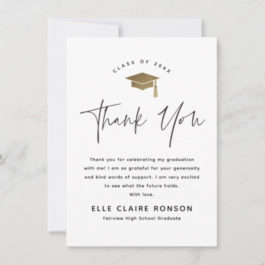Invitation Merci de graduation photo noir et blanc Script (Devant)