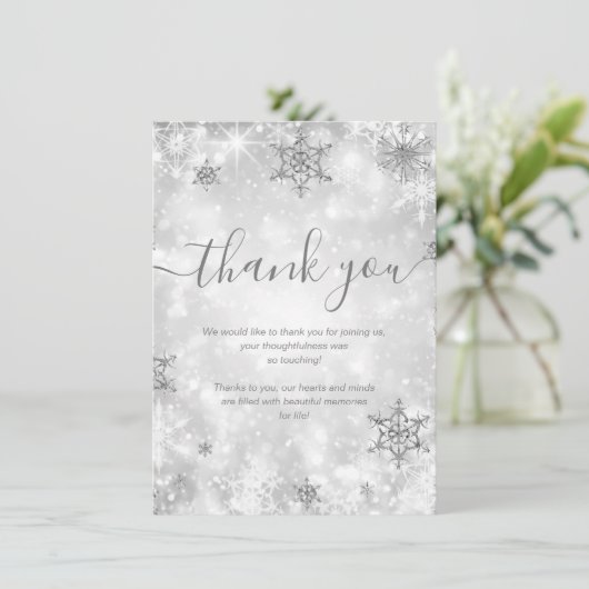 Invitation Merci de mariage d'hiver Festive Sparkle Silver (Debout devant)