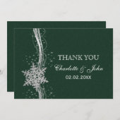 Invitation Merci de mariage d'hiver Silver vert (Devant / Derrière)