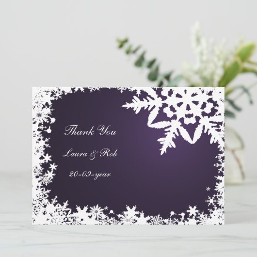 Invitation Merci de mariage d'hiver violet (Debout devant)