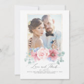 Invitation Merci de Mariage floral rose et bleu poussiéreux (Devant)