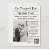 Invitation Merci de Mariage photo unique du journal (Devant)