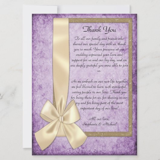 Invitation Merci de Mariage Rustique violet Boho (Devant)