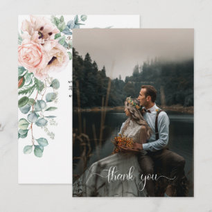 Invitation Merci de photo floral d'ivoire rose