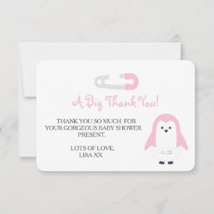 Invitation Merci de pingouin rose bébé
