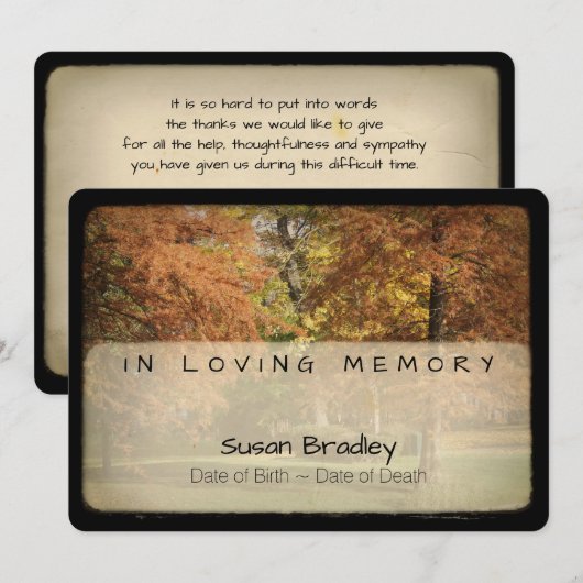 Invitation Merci de Sympathie Mémorial Arbres avec textes 2 (Devant / Derrière)