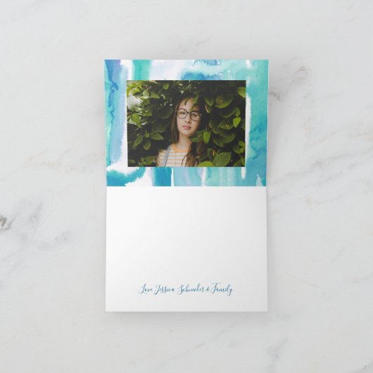 Invitation Merci de teinture d'aquarelle bleu turquoise (Intérieur)