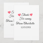 Invitation merci d'être venu nom à ajouter message texte  (Devant / Derrière)