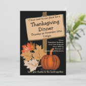 Invitation MERCI DÎNER Fun Citrouille Feuilles (Debout devant)