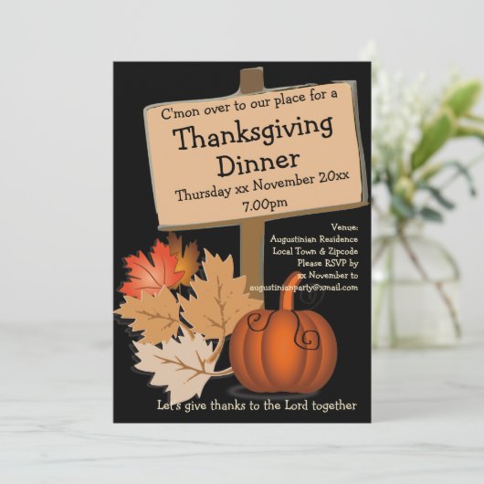 Invitation MERCI DÎNER Fun Citrouille Feuilles (Debout devant)