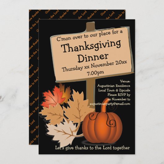 Invitation MERCI DÎNER Fun Citrouille Feuilles (Devant / Derrière)