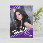 Invitation Merci diplômé | Étoiles | Violet et blanc (Debout devant)