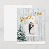 Invitation Merci d'or, Mariage d'hiver Pins de Neige (Devant / Derrière)