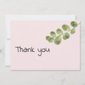 Invitation Merci en feuille d'eucalyptus à la menthe rose pas (Devant)