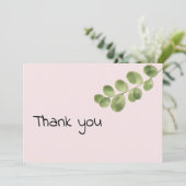 Invitation Merci en feuille d'eucalyptus à la menthe rose pas (Debout devant)