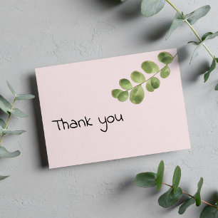 Invitation Merci en feuille d'eucalyptus à la menthe rose pas