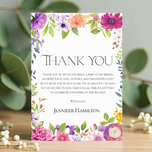 Invitation Merci Fête des mariées florale aquarelle