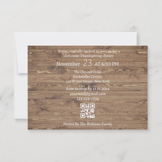 Invitation merci & fête thanksgiving rustique code qr élégant (Dos)