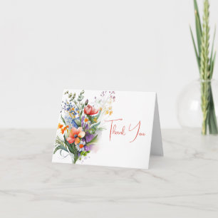 Invitation Merci Fleur sauvage corail et violet