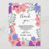 Invitation Merci Fleurs de mariage Aquarelle (Devant / Derrière)