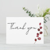 Invitation Merci floral aux baies d'aquarelle rose bordeaux (Debout devant)