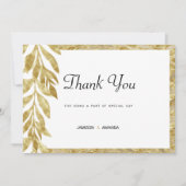 Invitation Merci floral feuille d'élégance or blanc (Devant)