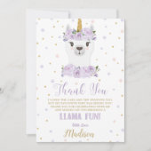 Invitation Merci floral mauve de Llama Fun Birthday Party (Devant)