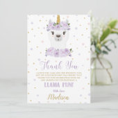 Invitation Merci floral mauve de Llama Fun Birthday Party (Debout devant)