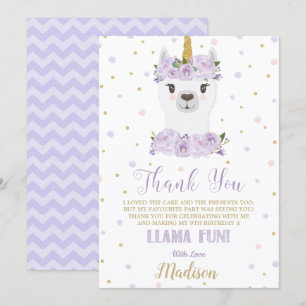 Invitation Merci floral mauve de Llama Fun Birthday Party
