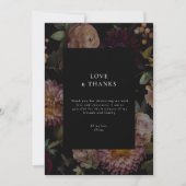 Invitation Merci floral noir foncé et moody gothique (Devant)