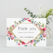 Invitation Merci floral rouge menthe rose géométrique (Debout devant)