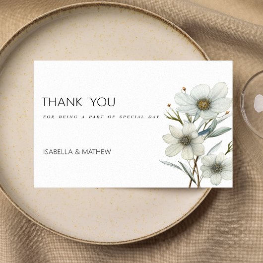 Invitation Merci floral simple vert menthe blanche