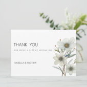 Invitation Merci floral simple vert menthe blanche (Debout devant)