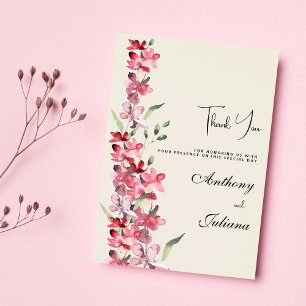 Invitation Merci floral vert menthe rose ivoire