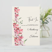 Invitation Merci floral vert menthe rose ivoire (Debout devant)