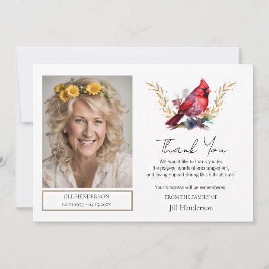 Invitation Merci funéraire Photo Cardinal (Devant)