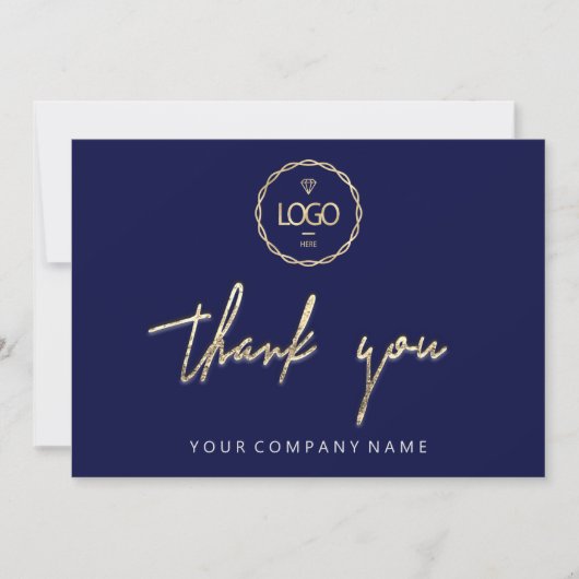Invitation Merci Golden Script Business Logo Blue Navy (Devant)