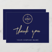 Invitation Merci Golden Script Business Logo Blue Navy (Devant / Derrière)