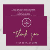 Invitation Merci Golden Script Logo Script Berry Marsala (Devant / Derrière)