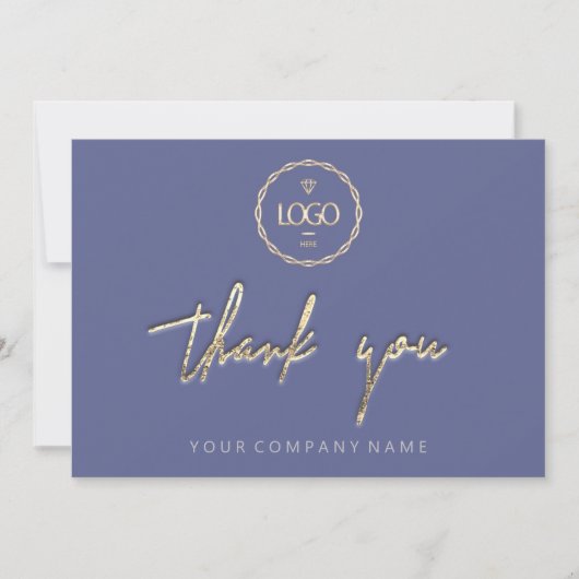 Invitation Merci Golden Script Logo Script Smoky Blue (Devant)