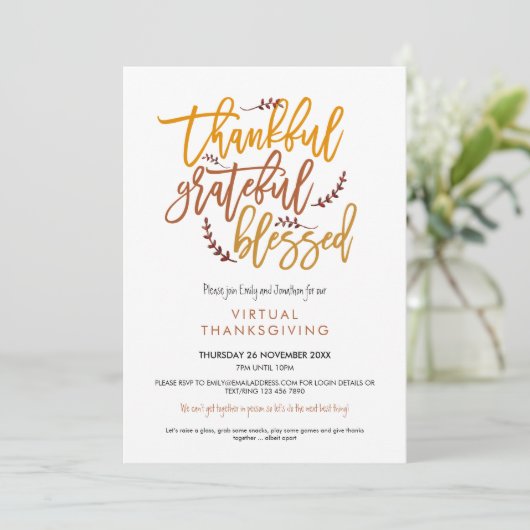 Invitation Merci Grateful béni Virtual Thanksgiving (Debout devant)