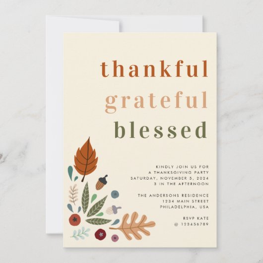 Invitation Merci Grateful Blessé Chic Thanksgiving Party (Devant)