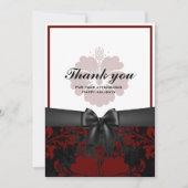 Invitation Merci heureux vacances noir arc, rouge floral (Devant)