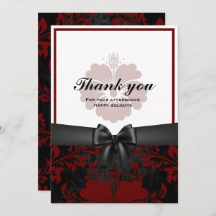 Invitation Merci heureux vacances noir arc, rouge floral
