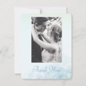 Invitation Merci hydrangea bleu vert photo de mariage (Devant)