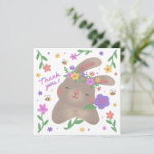 Invitation Merci : Lapin avec des fleurs (Debout devant)